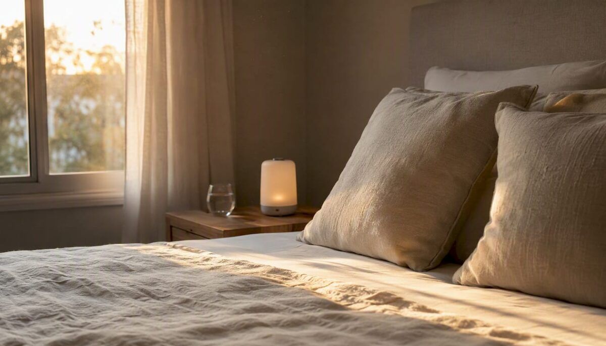 Rincón acogedor en el dormitorio principal, decorado con ropa de cama suave y confortable.