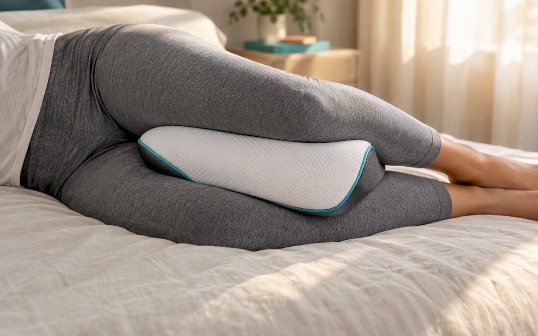 Persona durmiendo de lado con una almohada entre las piernas